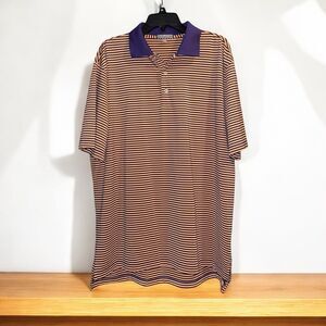 Peter Millar L Summer Comfort Orange/Navy Striped Golf Polo Shirt